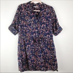 Gap Blue Floral Roll Tab Sleeve Dress Sz S Casual